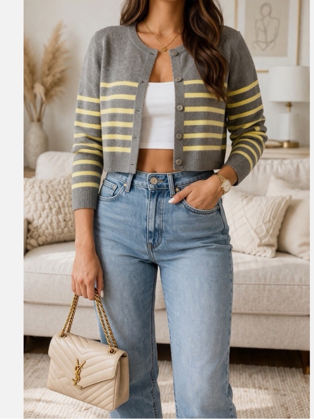 Scotch & Soda Amsterdam Cardigan
Gray Yellow Stripe Cropped, NWT, Size X-Large